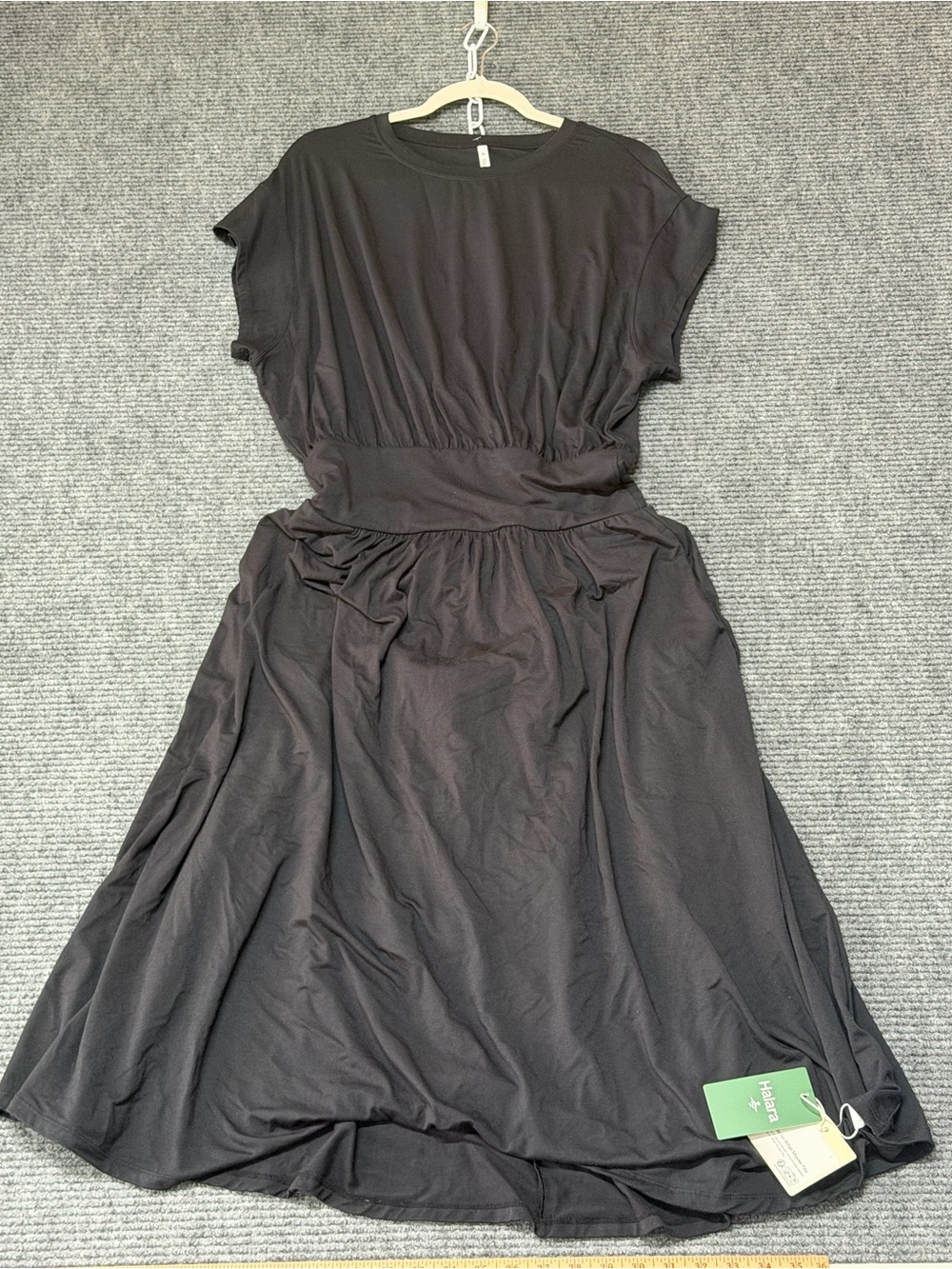 HALARA Black Short-Sleeve Midi Dress with Elastic Waist nwt